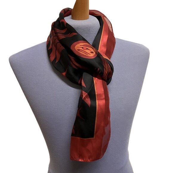 Bill Helin Haida Raven Silk Satin Long Scarf Red/Black Vintage Y2K Magenta 60" - Picture 8 of 9